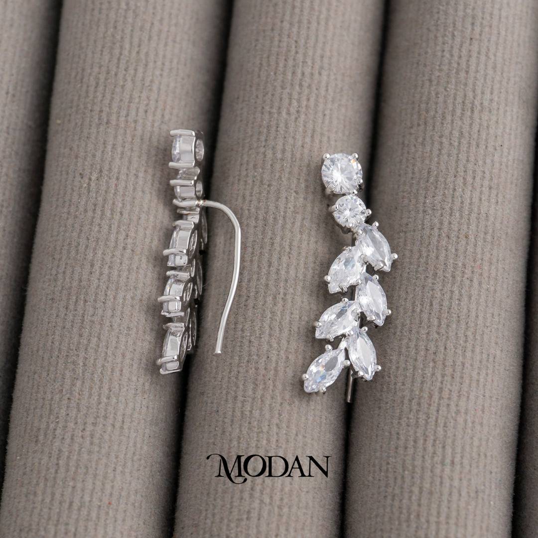 Sparkling Ear Climber Leaf Earrings Anting Daun Pesta Hypoallergenic Gold Plated
