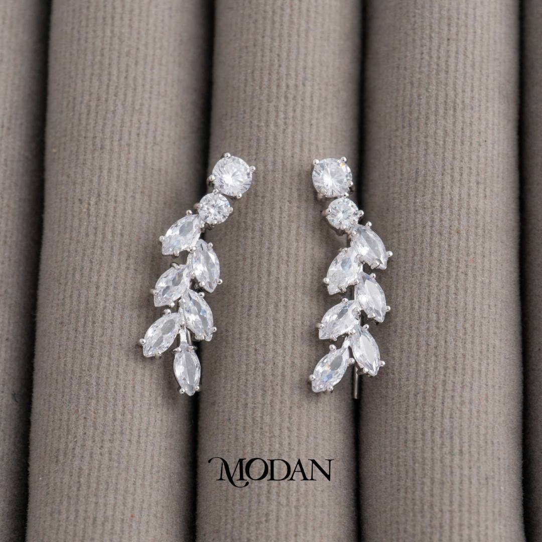 Sparkling Ear Climber Leaf Earrings Anting Daun Pesta Hypoallergenic Gold Plated