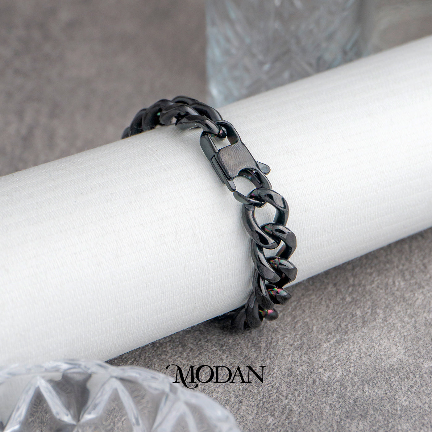 (22cm) (11mm) Titanium Black Curb Chain Men’s Bracelet Gelang Rantai Pria Hypoallergenic Stainless Steel