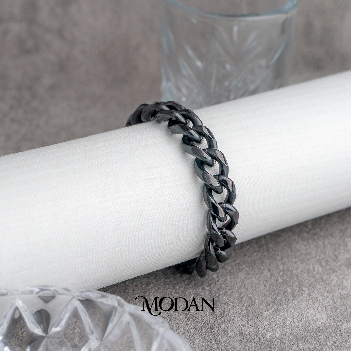 (22cm) (11mm) Titanium Black Curb Chain Men’s Bracelet Gelang Rantai Pria Hypoallergenic Stainless Steel