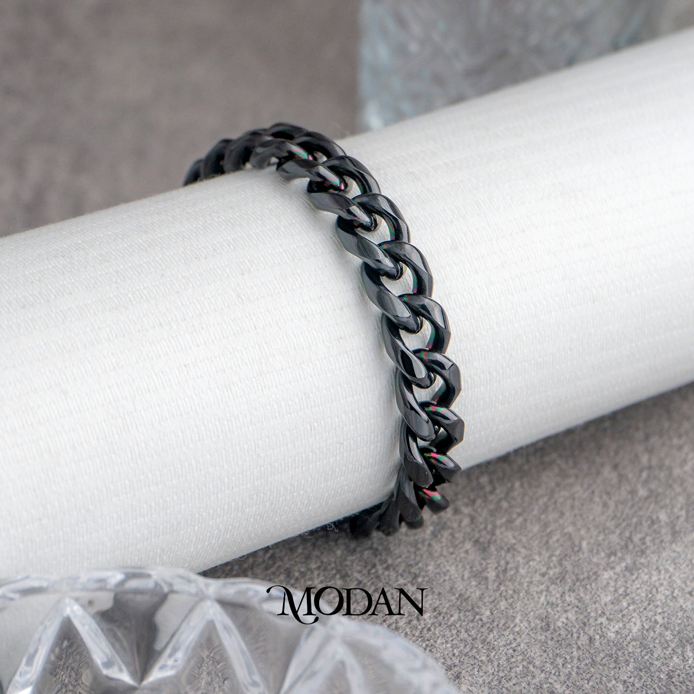 (22cm) (8mm) Titanium Black Curb Chain Men’s Bracelet Gelang Rantai Pria Hypoallergenic Stainless Steel