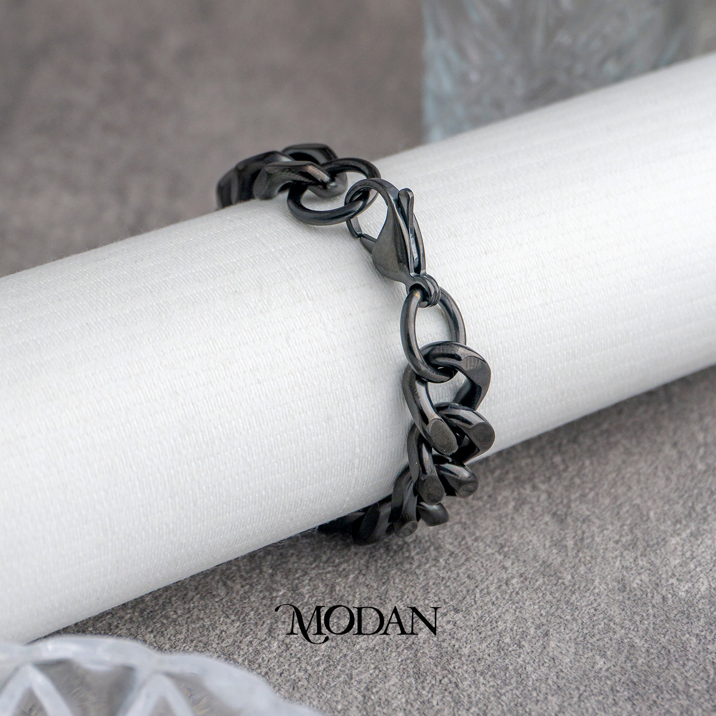 (23cm) Titanium Classic Black Cuban Chain Men’s Bracelet Gelang Rantai Pria Hypoallergenic Stainless Steel