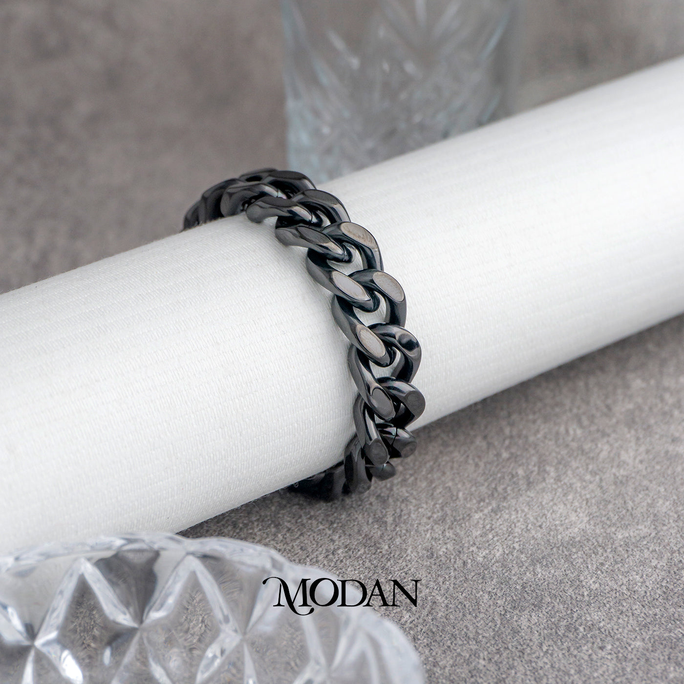 (23cm) Titanium Classic Black Cuban Chain Men’s Bracelet Gelang Rantai Pria Hypoallergenic Stainless Steel