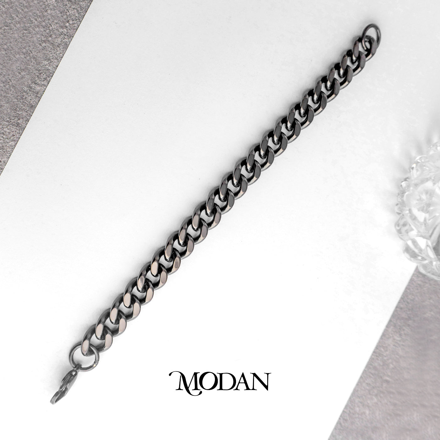 (23cm) Titanium Black Wide Miami Cuban Chain Men’s Bracelet Gelang Rantai Pria Hypoallergenic Stainless Steel