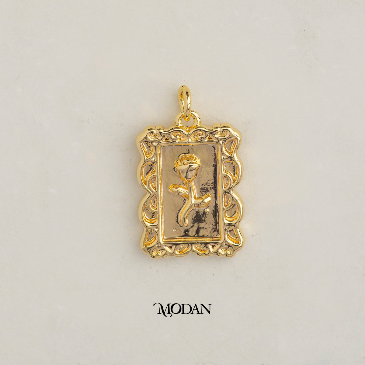 Elegant Rose Flower Rectangular DIY Charm Liontin  Bunga Mawar Hypoallergenic Gold Plated
