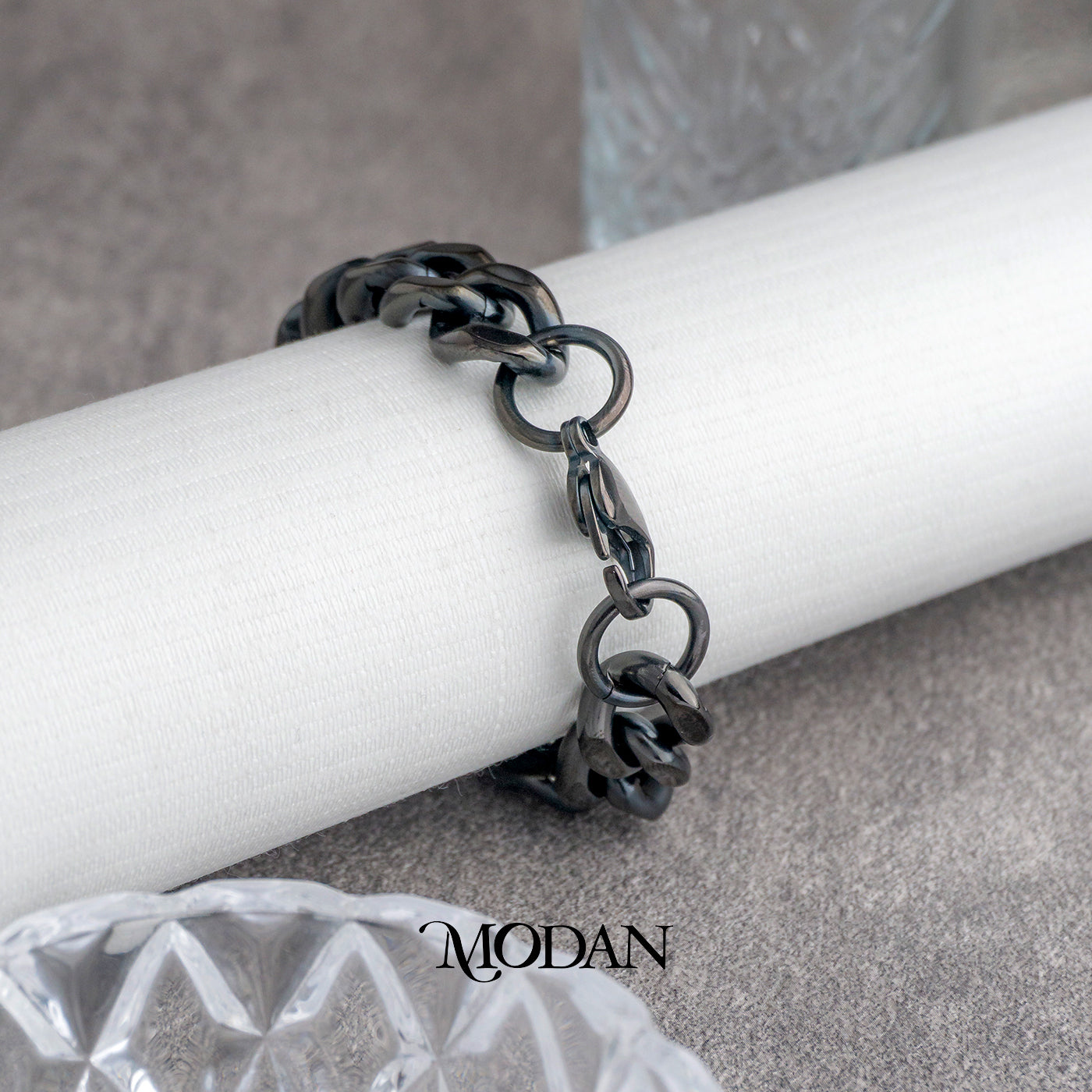 (23cm) Titanium Black Wide Miami Cuban Chain Men’s Bracelet Gelang Rantai Pria Hypoallergenic Stainless Steel