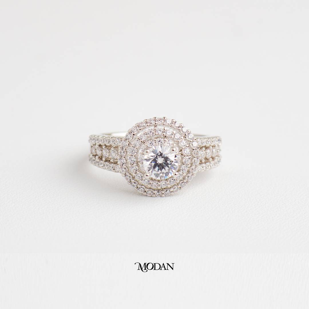 Double Halo Pave Ring Cincin Dua Lapis Lingkaran Hypoallergenic Gold Plated
