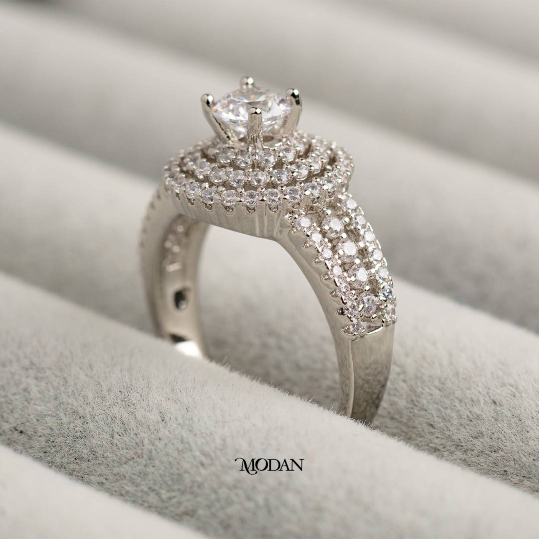 Double Halo Pave Ring Cincin Dua Lapis Lingkaran Hypoallergenic Gold Plated