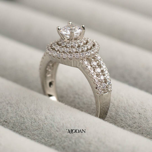 Double Halo Pave Ring Cincin Dua Lapis Lingkaran Hypoallergenic Gold Plated