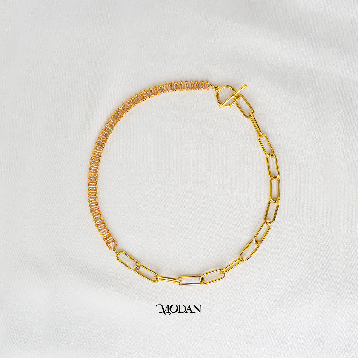 (40cm) Pink Peach Baguette Tennis Paperclip Necklace Kalung Hypoallergenic Gold Filled