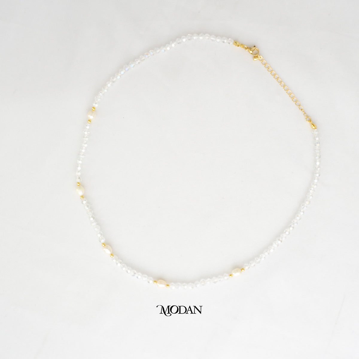 Blue Peach Clear Beaded Freshwater Necklace Kalung Manik Mutiara Crystal Hypoallergenic Gold Plated
