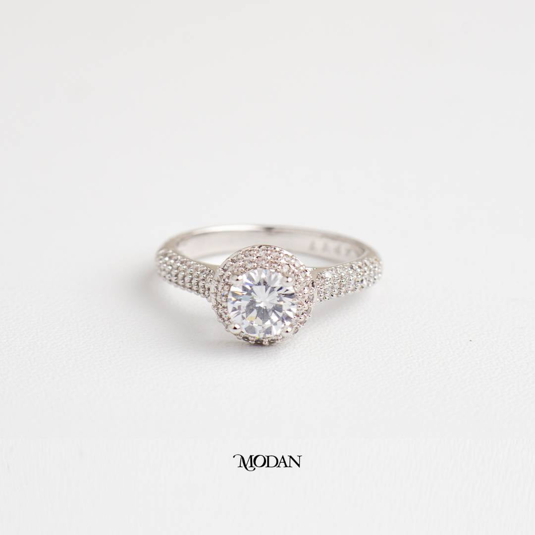 Triple Row Micro Pave Band Ring Cincin 3 Baris Bulat Pesta Hypoallergenic Gold Plated