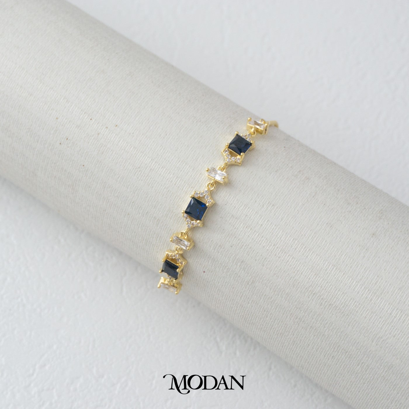 Blue Sapphire Golden Cocktail Party Bracelet Gelang Gelang Serut Pesta Hypoallergenic Gold Plated