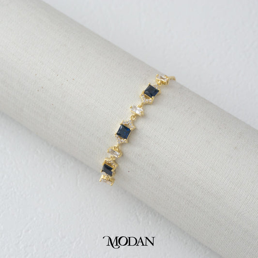 Blue Sapphire Golden Cocktail Party Bracelet Gelang Gelang Serut Pesta Hypoallergenic Gold Plated