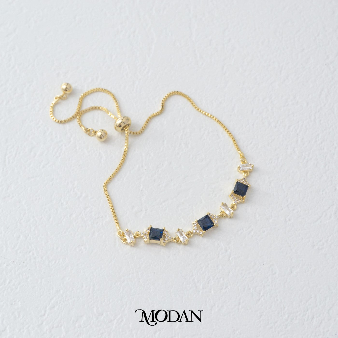 Blue Sapphire Golden Cocktail Party Bracelet Gelang Gelang Serut Pesta Hypoallergenic Gold Plated