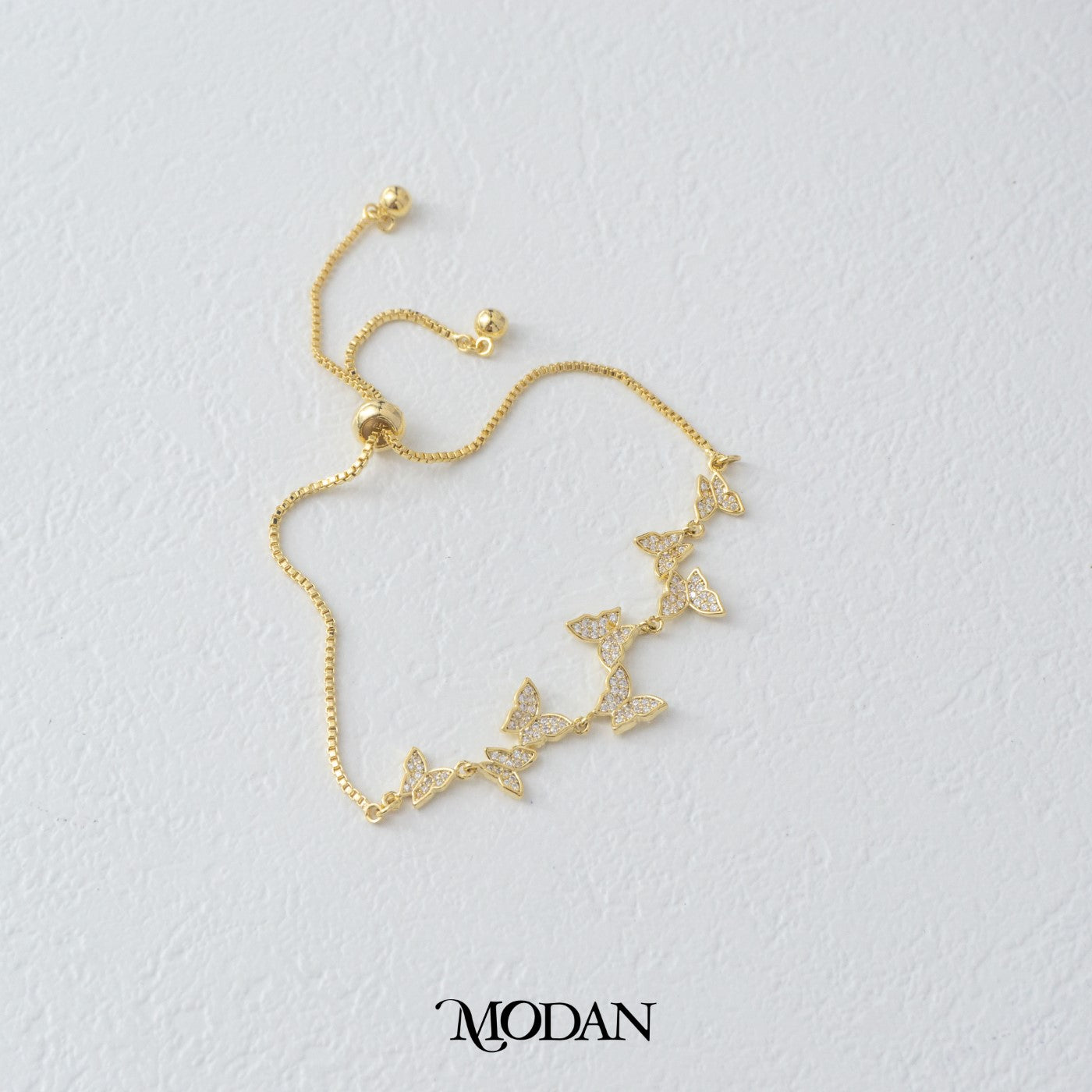 Sparkling Butterfly Bridal Adjustable Bracelet Gelang Serut Kupu - Kupu Hypoallergenic Gold Plated
