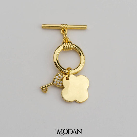 Clover and Lock Dangle Toggle Clasp DIY  Pengait Kalung/Gelang Bunga Kunci Hypoallergenic Gold Filled