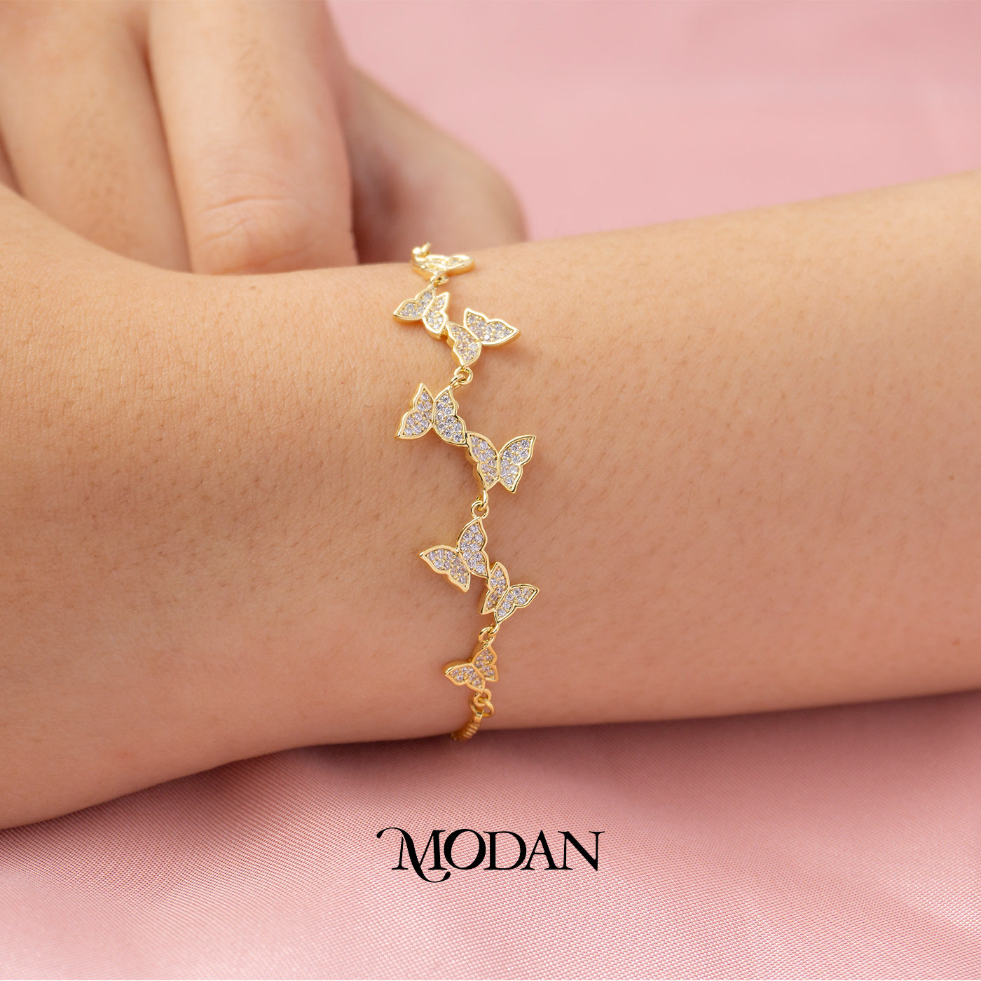 Sparkling Butterfly Bridal Adjustable Bracelet Gelang Serut Kupu - Kupu Hypoallergenic Gold Plated