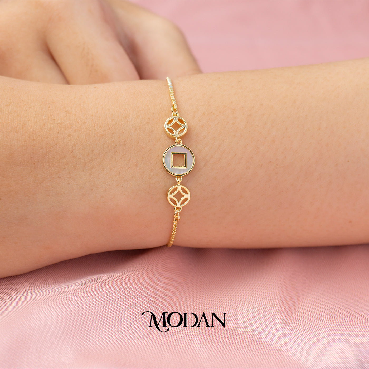 Vintage Geometric Mother of Pearl Bracelet Gelang Lengkung Hypoallergenic Gold Filled
