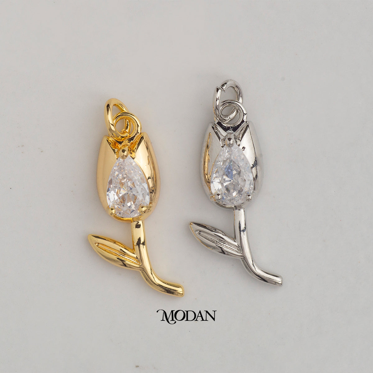 Elegant Tulip Flower DIY Charm Liontin  Bunga Tulip Hypoallergenic Gold Plated