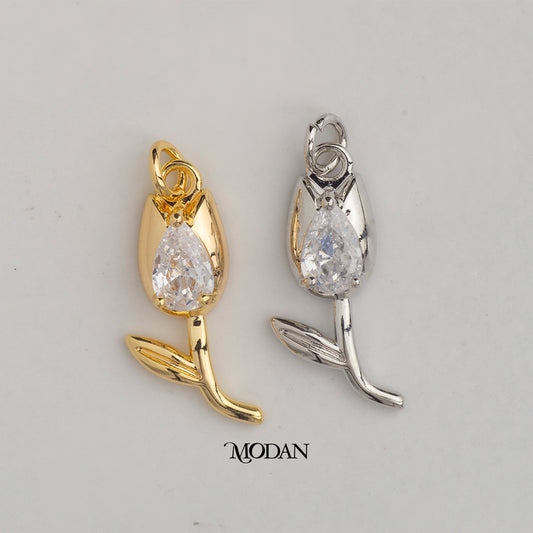 Elegant Tulip Flower DIY Charm Liontin  Bunga Tulip Hypoallergenic Gold Plated