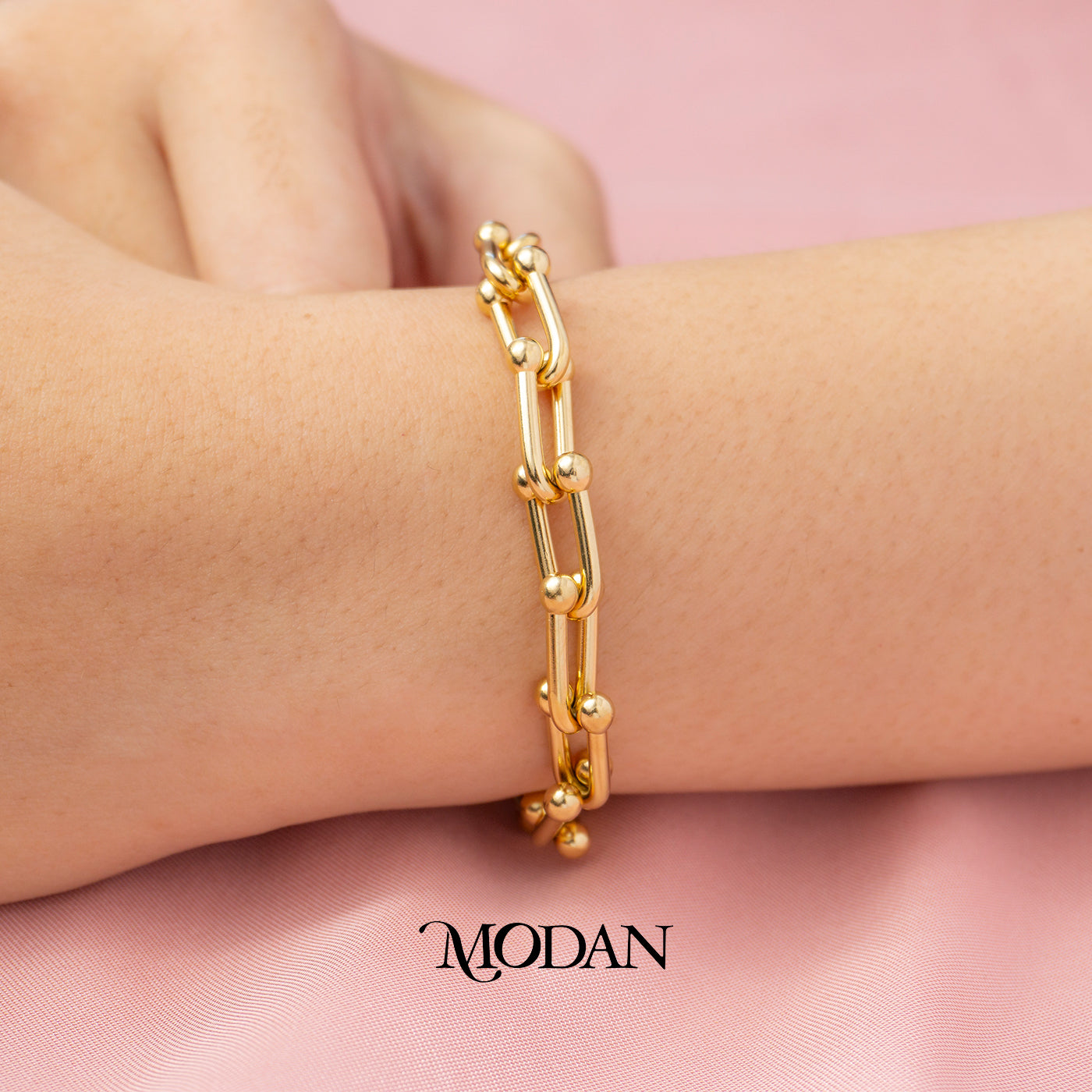 (17cm) Titanium Statement U Link Chain Bracelet Gelang Rantai Hypoallergenic Stainless Steel