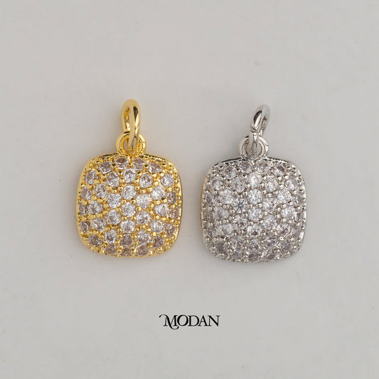 Mini Cluster Micro Paved Cushion DIY Charm Liontin Kotak Berlian Pasir Hypoallergenic Gold Filled