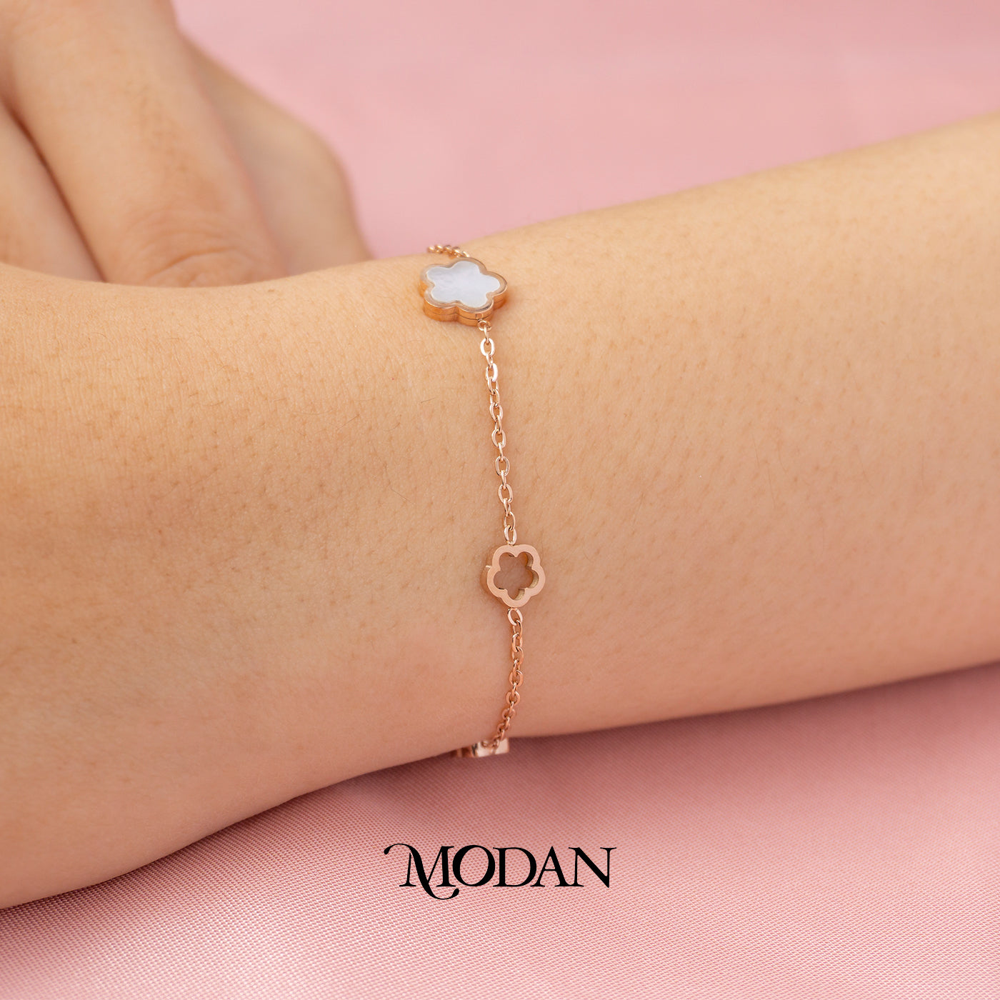 (18cm) Titanium Blossom Flower Star Bracelet Gelang Rantai Hypoallergenic Stainless Steel