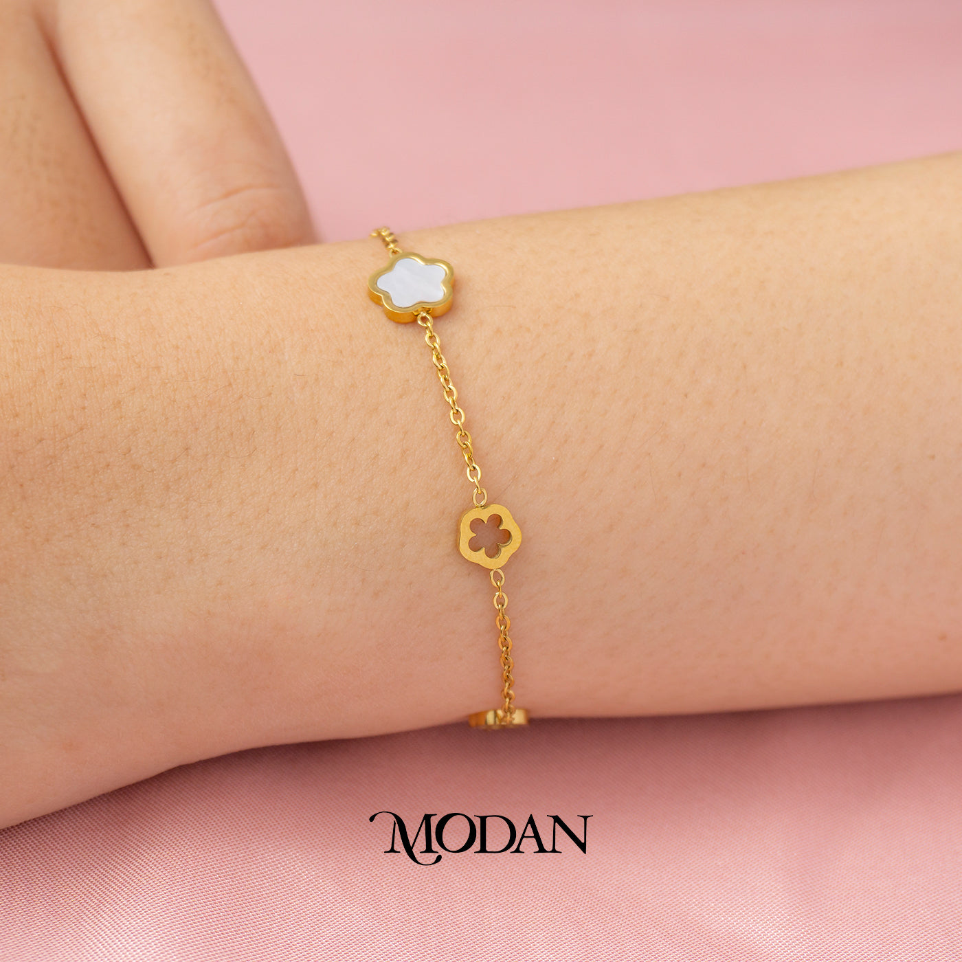 (18cm) Titanium Blossom Flower Star Bracelet Gelang Rantai Hypoallergenic Stainless Steel