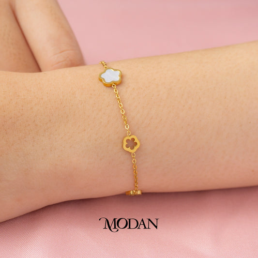 (18cm) Titanium Blossom Flower Star Bracelet Gelang Rantai Hypoallergenic Stainless Steel