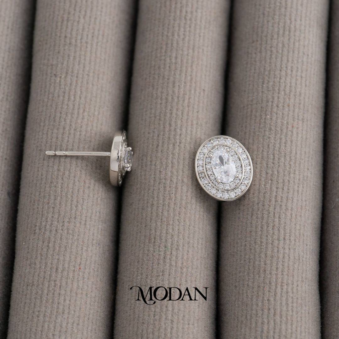 Pink & Clear Micro Pave Oval Stud Earrings Anting Tusuk Oval Pesta Pernikahan Hypoallergenic Gold Plated