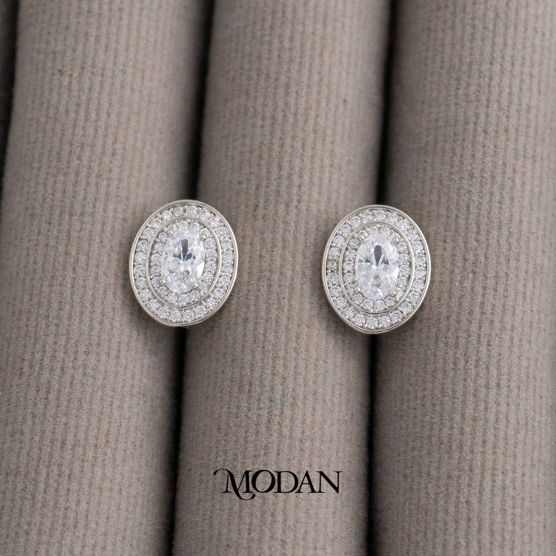 Pink & Clear Micro Pave Oval Stud Earrings Anting Tusuk Oval Pesta Pernikahan Hypoallergenic Gold Plated