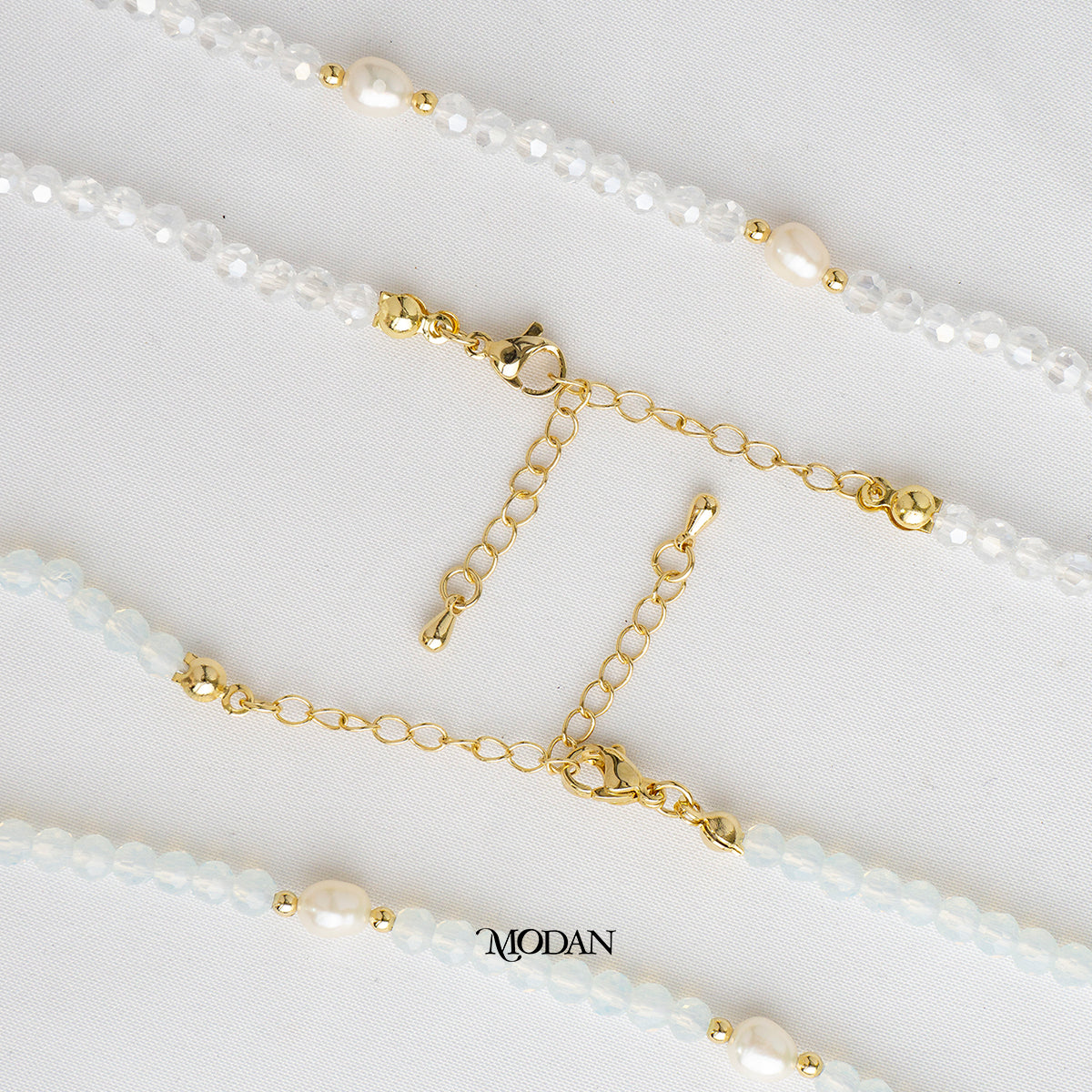 Blue Peach Clear Beaded Freshwater Necklace Kalung Manik Mutiara Crystal Hypoallergenic Gold Plated