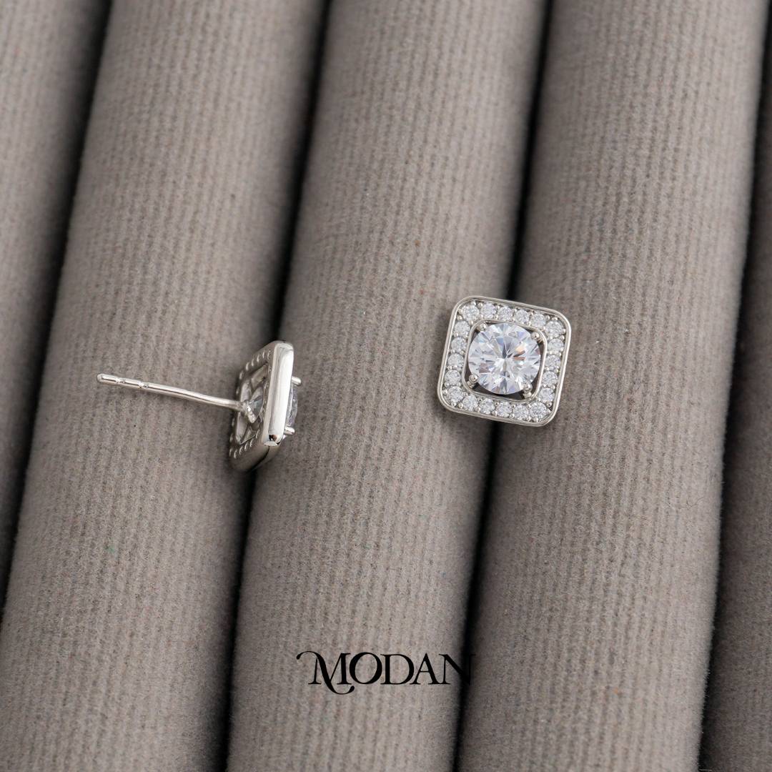 Clear Yellow Micro Pave Square Stud Earrings Anting Tusuk Persegi Pesta Pernikahan Hypoallergenic Gold Plated