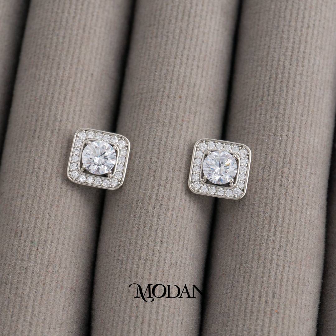 Clear Yellow Micro Pave Square Stud Earrings Anting Tusuk Persegi Pesta Pernikahan Hypoallergenic Gold Plated