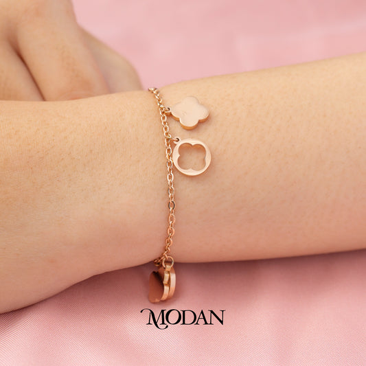 (17cm) Titanium Blossom Dangle Flower Star Bracelet Gelang Rantai Hypoallergenic Stainless Steel