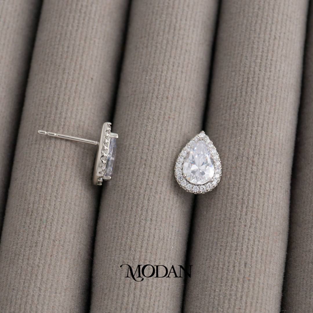 Clear Yellow Micro Pave Teardrop Stud Earrings Anting Tusuk Tetes Air Mata Pesta Pernikahan Hypoallergenic Gold Plated