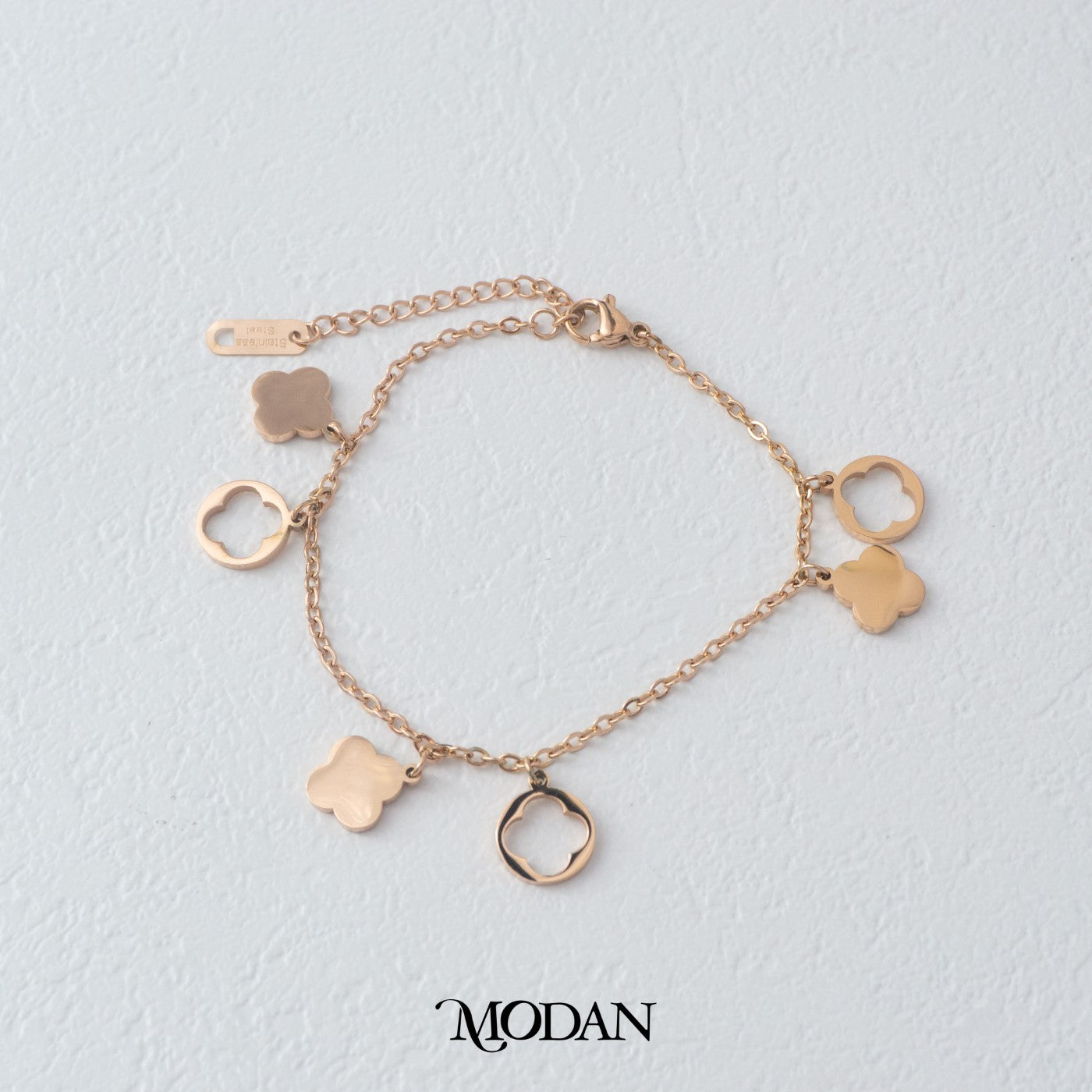 (17cm) Titanium Blossom Dangle Flower Star Bracelet Gelang Rantai Hypoallergenic Stainless Steel