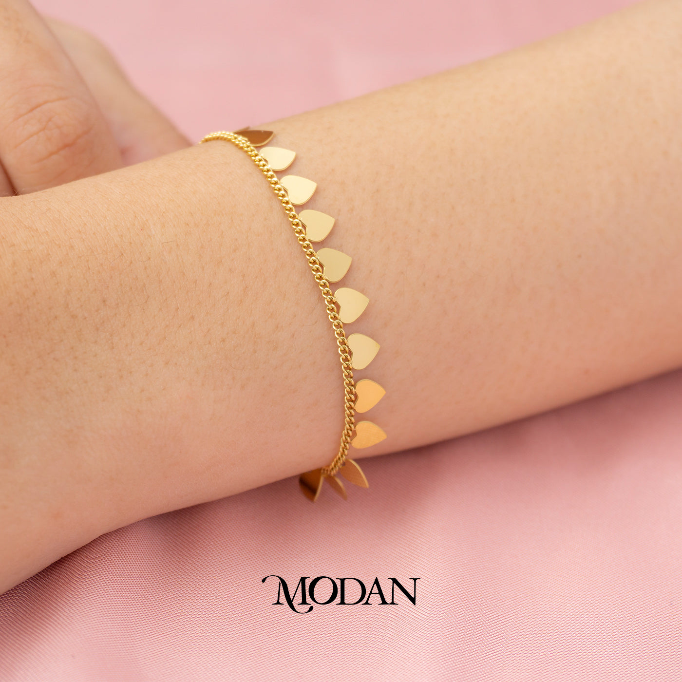 (17cm) Titanium Simple Plain Geometric Heart Chain Bracelet Gelang Rantai Hypoallergenic Stainless Steel