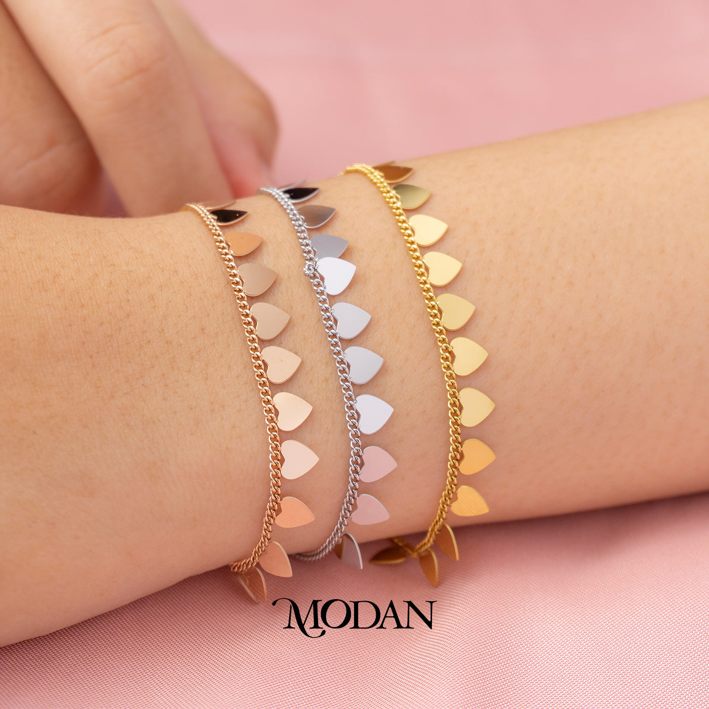 (17cm) Titanium Simple Plain Geometric Heart Chain Bracelet Gelang Rantai Hypoallergenic Stainless Steel