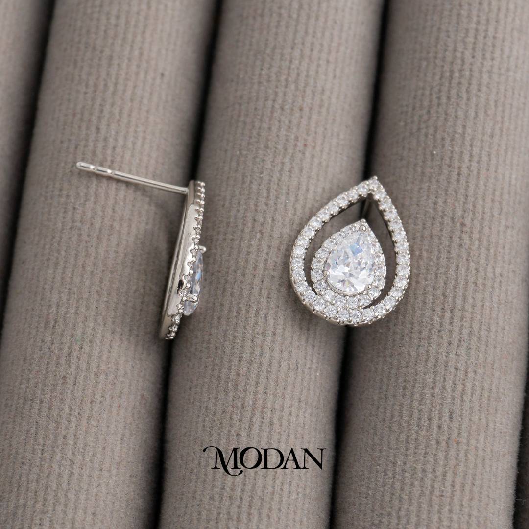 Clear Yellow Micro Pave Open Teardrop Stud Earrings Anting Tusuk Tetes Air Mata Pesta Pernikahan Hypoallergenic Gold Plated