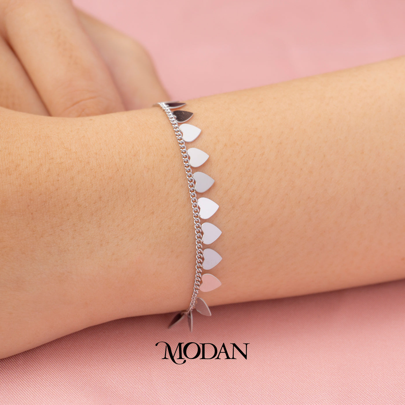 (17cm) Titanium Simple Plain Geometric Heart Chain Bracelet Gelang Rantai Hypoallergenic Stainless Steel