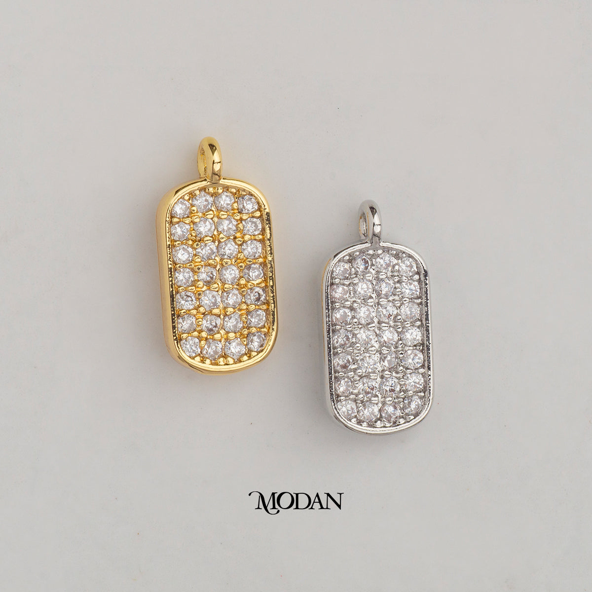 Micro Paved Rectangle DIY Charm Liontin Persegi Panjang Hypoallergenic Gold Filled
