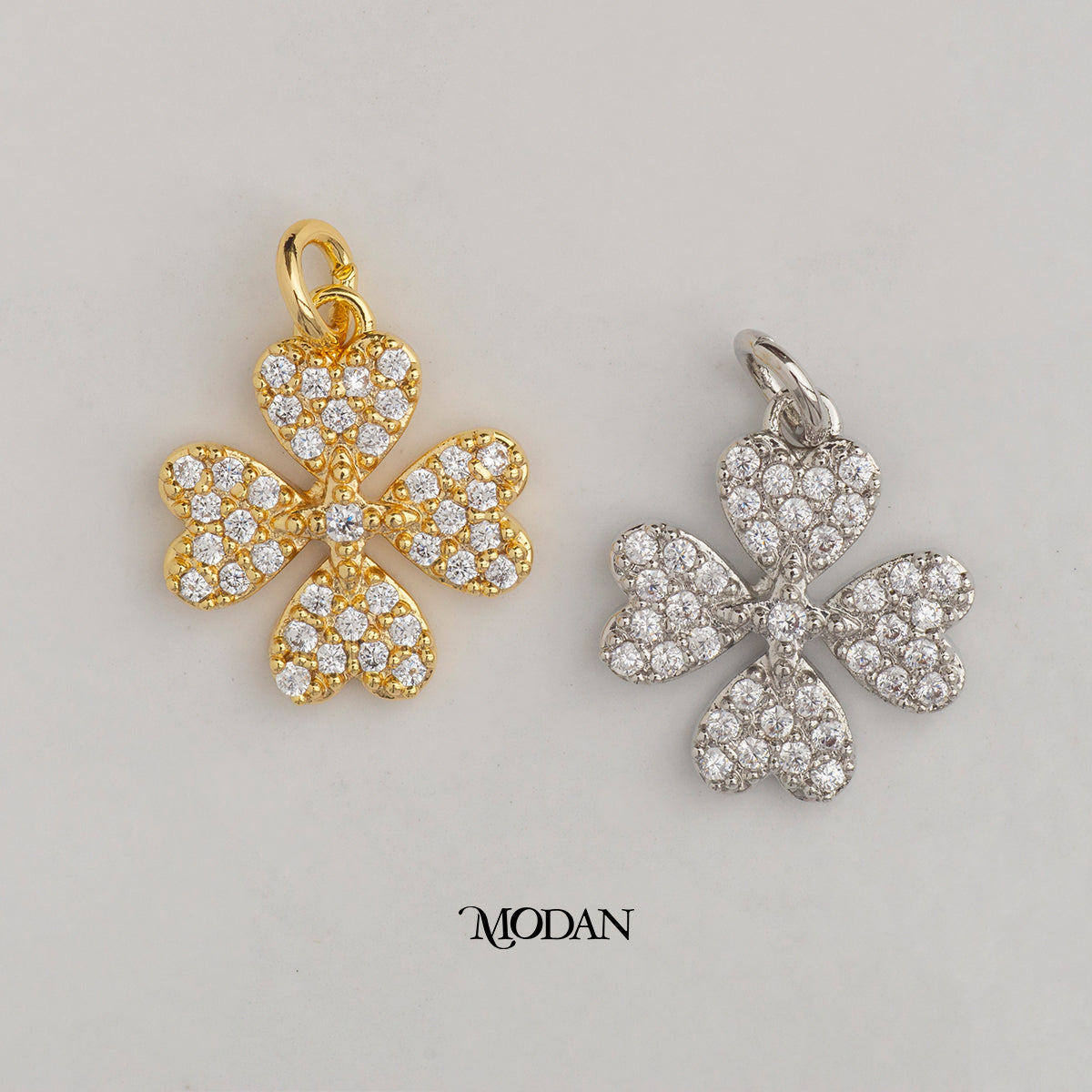 Heart Petal Clover Lucky DIY Charm Liontin Keberuntungan Berlian Pasir Hypoallergenic Gold Filled