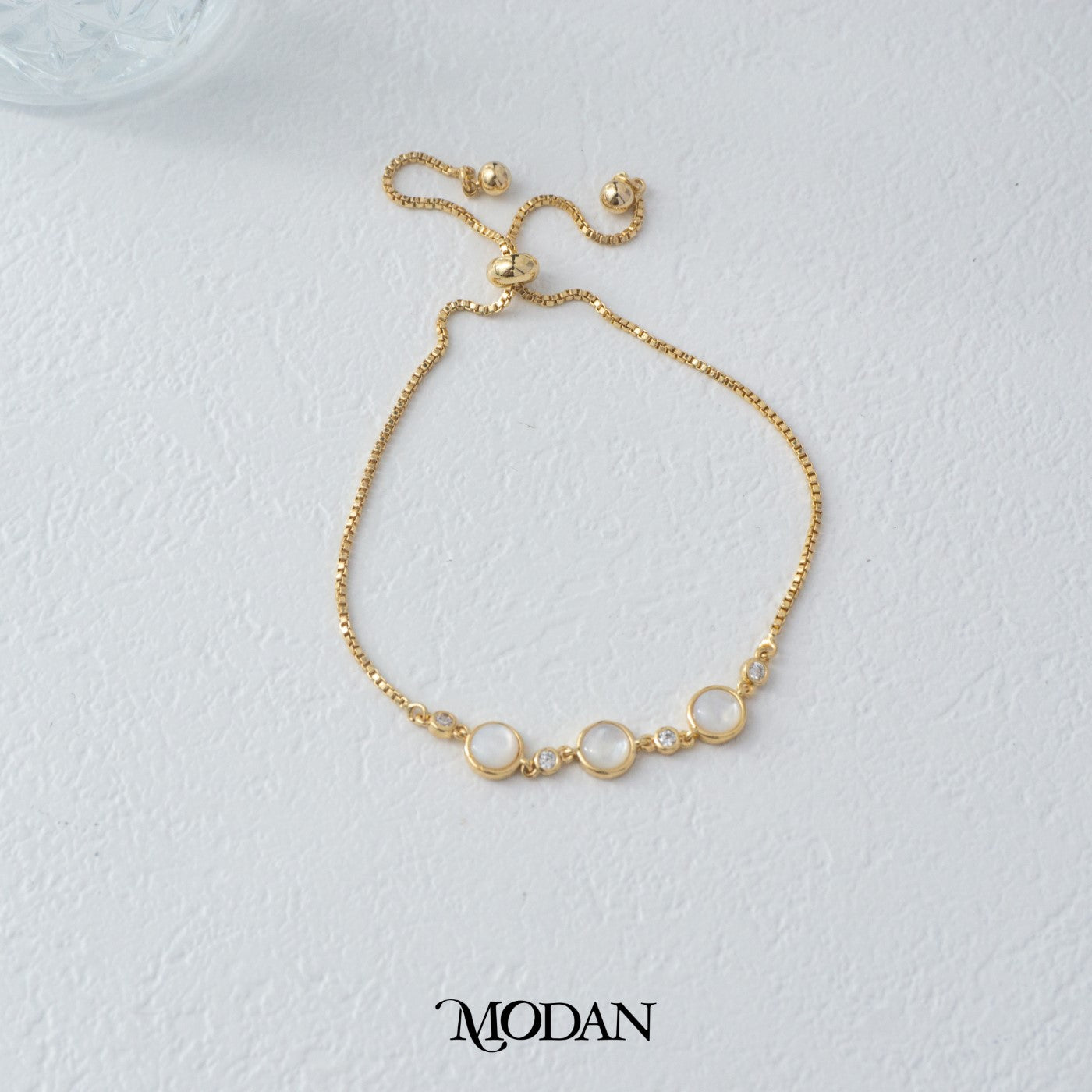Triple White Circle Adjustable Bracelet Gelang Serut Hypoallergenic Gold Plated