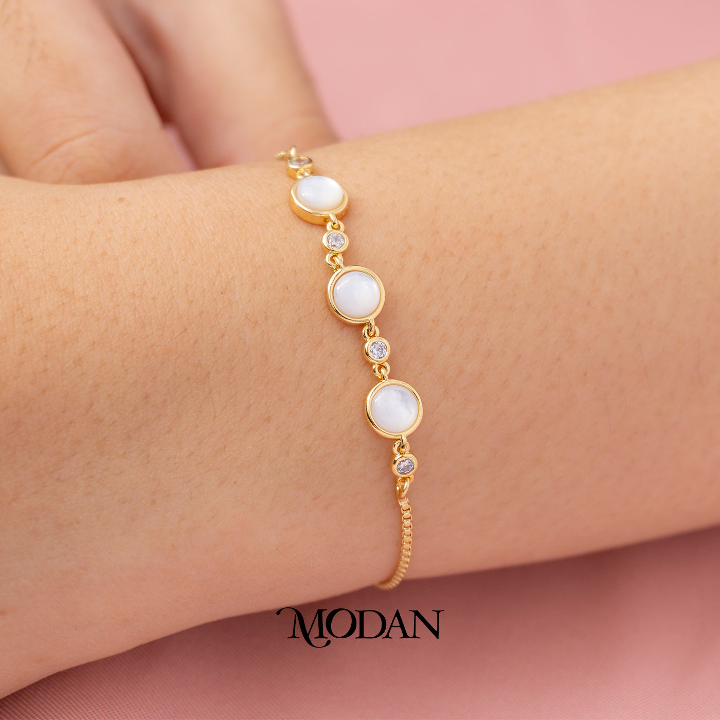 Triple White Circle Adjustable Bracelet Gelang Serut Hypoallergenic Gold Plated