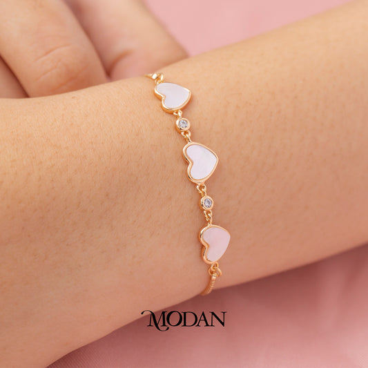 Triple White Love Heart Adjustable Bracelet Gelang Serut Hypoallergenic Gold Plated