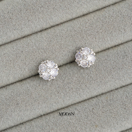 (10mm) Cluster Circle Zirconia Stud Earrings Anting Tusuk Bulat Hypoallergenic Gold Plated