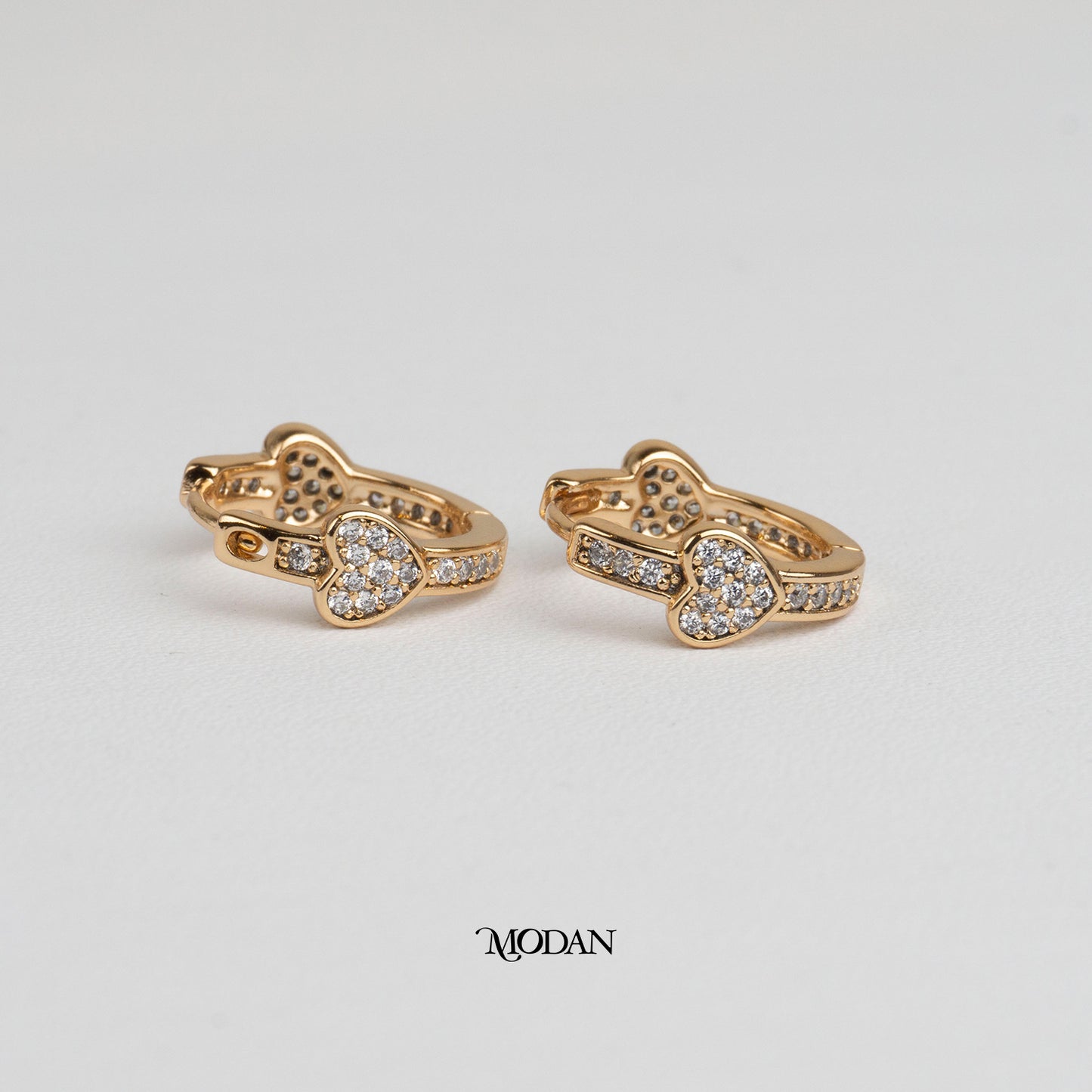 (16mm) Micro Paved Zirconia Mini Heart Hoop Earrings Anting Hati Pesta Hypoallergenic Gold Plated