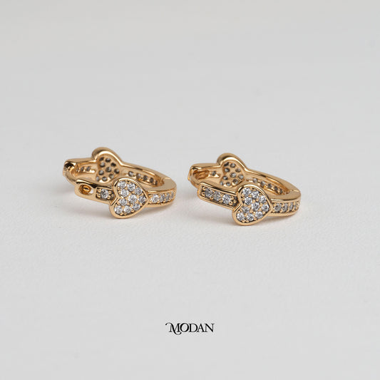 (16mm) Micro Paved Zirconia Mini Heart Hoop Earrings Anting Hati Pesta Hypoallergenic Gold Plated